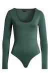 Good American Scuba Long-sleeve Scoop-neck Bodysuit In Pine Green