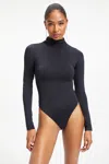 Good American Scuba Funnel Neck Bodysuit Black In Blue