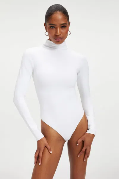 Good American Scuba Funnel Neck Bodysuit White In Blue