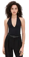 Good American Scuba Halter V Neck Bodysuit Black001