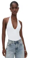 Good American Scuba Halter V Neck Thong Bodysuit White001