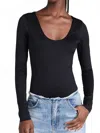 Good American Scuba Scoop Long Sleeve Bodysuit In Black001 In Black