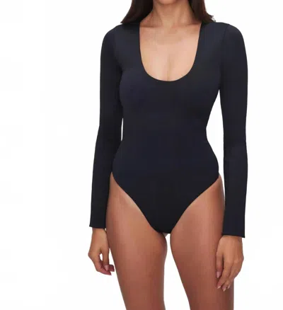 Good American Scuba Scoop Neck Long Sleeve Bodysuit In Black
