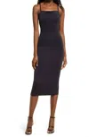 GOOD AMERICAN SCUBA SPAGHETTI MIDI DRESS IN BLACK