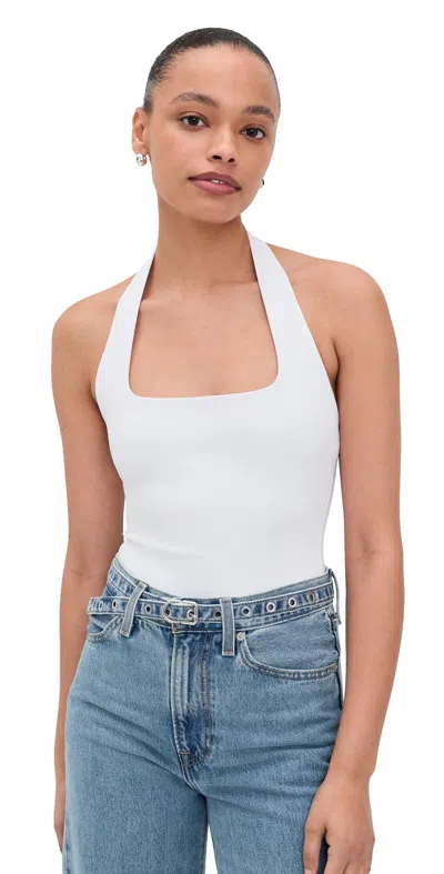 Good American Scuba Halter Square Neck Bodysuit In White