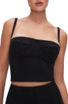 Good American Sculpt Bustier Denim Crop Top In Black001