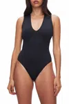 Good American Sculpting Deep V Tank Bodysuit In Black In Blue