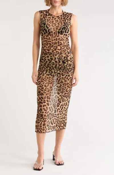 Good American Semisheer Mesh Cover-up Midi Dress In Brown