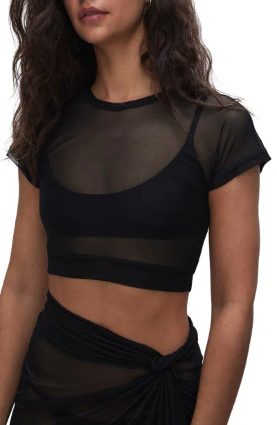 GOOD AMERICAN SEMISHEER MESH CROP COVER-UP T-SHIRT