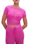Good American Semisheer Mesh Crop Cover-up T-shirt In Pink Glow002