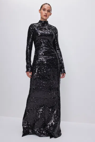 Good American Sequin Funnel Maxi Dress Black