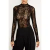 Good American Sheer Lace Long Sleeve Bodysuit In Black001