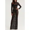 Good American Long Sleeve Lace Gown In Black001
