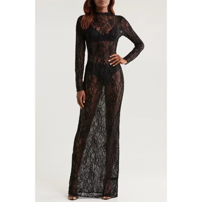 Good American Long Sleeve Lace Gown In Black001