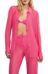 Good American Sheer Mesh Button-up Shirt
