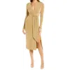 Good American Shimmer Long Sleeve Faux Wrap Midi Dress In Gold In Gold