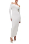 GOOD AMERICAN GOOD AMERICAN SHINE OFF THE SHOULDER LONG SLEEVE MAXI DRESS