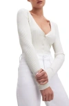Good American Womens Cloud White001 V-neck Slim-fit Rib-knit Cardigan In Cloud White001
