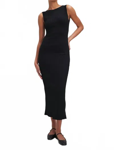 Good American Shine Rib Off Scoop Back Midi Dress In Black
