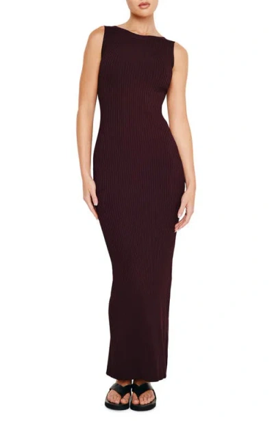 Good American Shine Scoop Back Rib Maxi Sweater Dress In Malbec003
