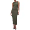Good American Shine Scoop Back Ribbed Tank Dress In Fatigue001