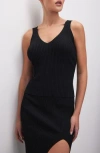 Good American Shine V-neck Ribbed Crop Tank In Black001