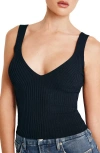 Good American Shine V-neck Ribbed Crop Tank In New Navy002