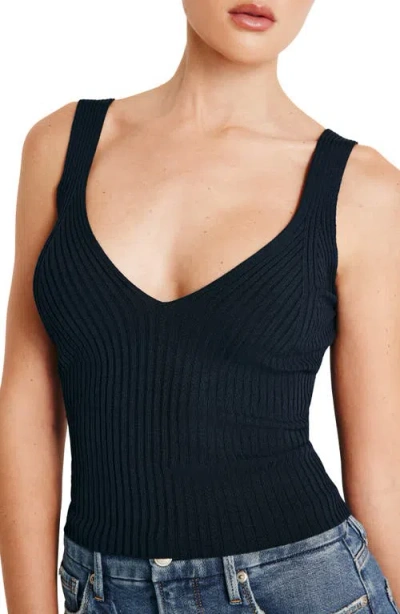 Good American Shine V-neck Ribbed Crop Tank In New Navy002
