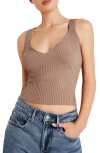 Good American Shine V-neck Ribbed Crop Tank In Putty001