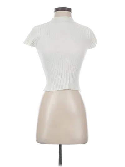 Pre-owned Good American Short Sleeve Top Ivory High Neck Tops