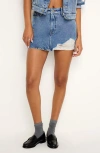 Good American Shredded Distressed Nonstretch Denim Miniskirt In Blue