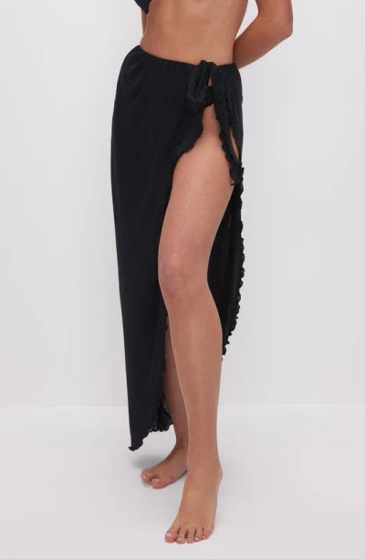 Good American Side Tie Mesh Cover-up Skirt In Black001