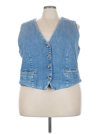 Pre-owned Good American Sleeveless Button Down Shirt In Blue
