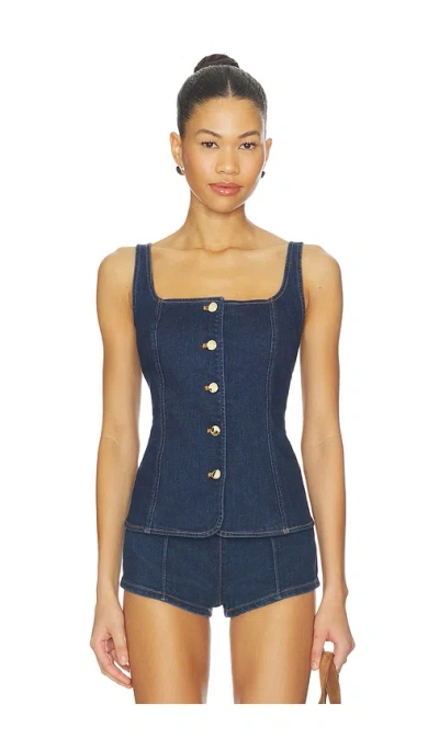 Good American Sleeveless Button Front Denim Top In Indigo1169