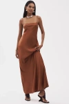 Good American Sleeveless Satin Slip Maxi Dress In Brown