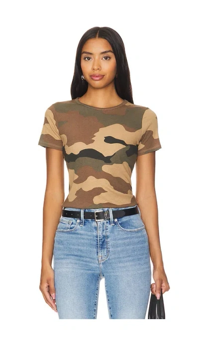 Good American Womens Fatigue Green Camo001 Camouflage-print Slim-fit Cotton-jersey T-shirt