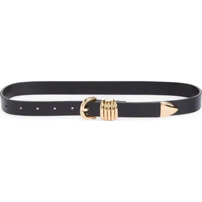 Good American Slim Five Ring Faux Leather Belt In Black