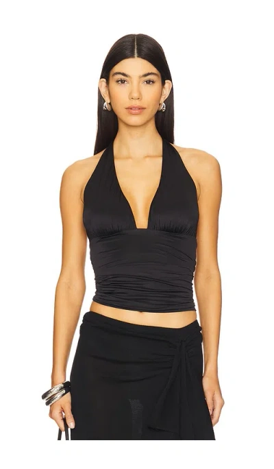 Good American Slinky Jersey Halter Top In Black