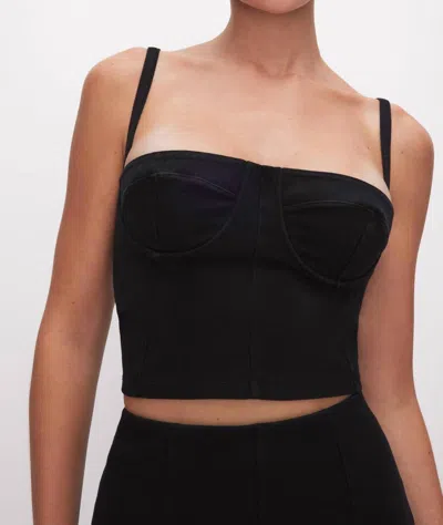 Good American Sculpt Bustier Denim Crop Top In Blue
