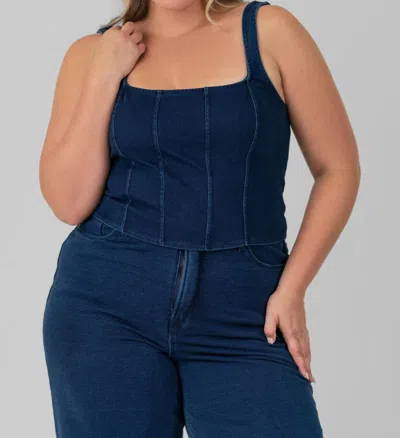 Good American Soft Sculpt Corset Tank In Indigo In Blue