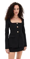 Good American Womens Black001 Sculpted Square-neck Stretch-woven Blazer In Multi