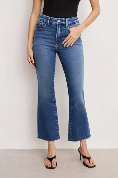 Good American Soft Tech Cropped Mini Boot Jeans In Indigo818 In Blue