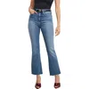 Good American Soft-tech Good Flare Raw Hem High Waist Ankle Flare Jeans In Blue