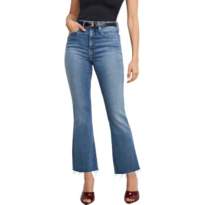 Good American Soft-tech Good Flare Raw Hem High Waist Ankle Flare Jeans