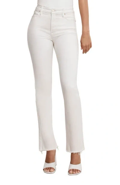 Good American Soft-tech Good Icon Frayed High Waist Straight Leg Jeans In Cloud White001