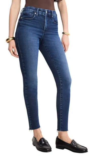 Good American Soft-tech Good Legs Frayed Skinny Jeans In Blue