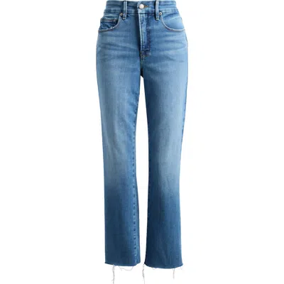 Good American Soft Tech Good Legs Raw Hem Straight Leg Jeans In Blue