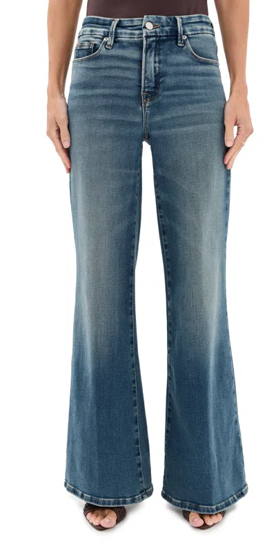 Good American Soft Tech Good Petite Palazzo Jeans Indigo986 In Blue