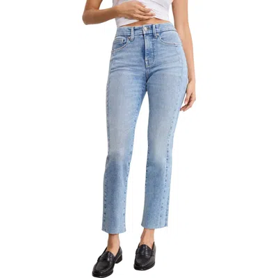 Good American Soft-tech Good Straight Raw Hem Ankle Straight Leg Jeans In Brown