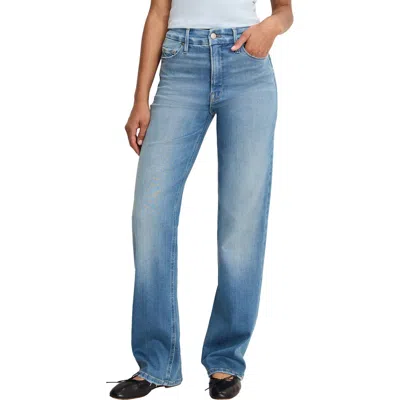 Good American Soft-tech Good True Relaxed Straight Leg Jeans In Blue